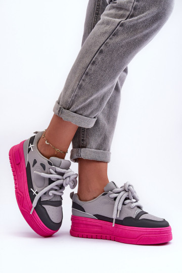 Moteriški sportbačiai su platforma Pilki Finos