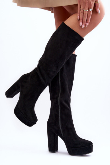 Batai virš kelių su kulnu ir platforma Black Baldrema