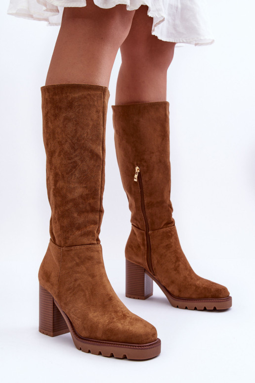 Zomšiniai batai su masyviu kulnu, rudu Virdana