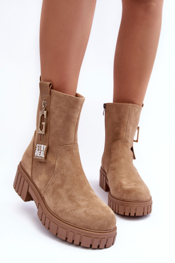 Moteriški masyvūs zomšiniai batai plokščiu kulnu smėlio...