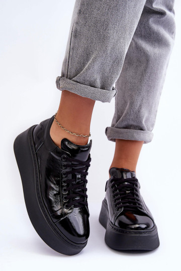 Moteriški lakuoti platforminiai sportiniai batai, juodi...