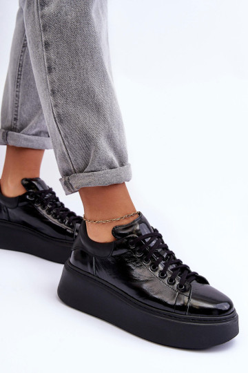 Moteriški lakuoti platforminiai sportiniai batai, juodi... 2