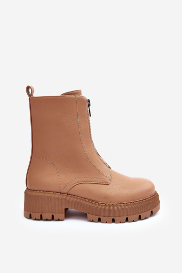 Eko odos kulkšnies batai su užtrauktuku plokščiu kulnu Camel Vimal