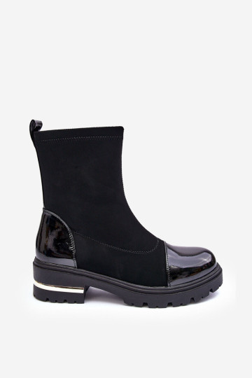 Eko odos klasikiniai kulkšnies batai plokščiu kulnu, juodi Shendete