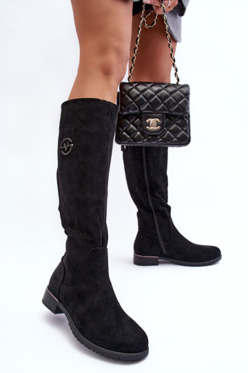 Moteriški zomšiniai batai plokščiu kulnu, juodi Albuna