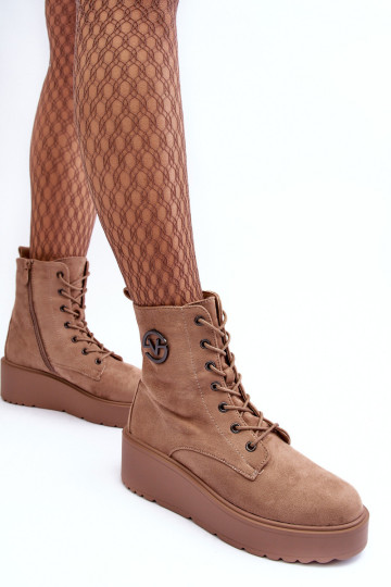 Zomšiniai batai ant Massive Platform Wedge Heel Beige Lavica 2