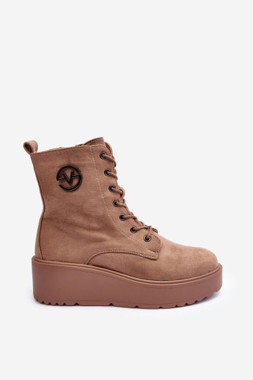 Zomšiniai batai ant Massive Platform Wedge Heel Beige Lavica