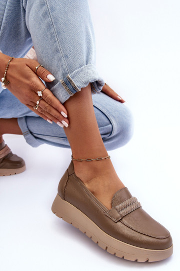 Odiniai platforminiai batai su ornamentu smėlio spalvos... 2