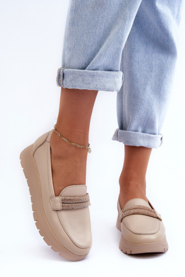 Odiniai platforminiai batai su ornamentu šviesiai smėlio...