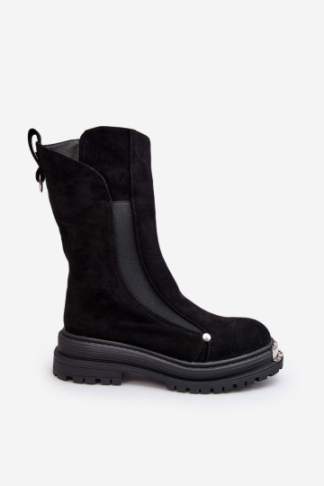 Batai su zomšiniu pamušalu plokščiakulniais juodais „Palimra“.