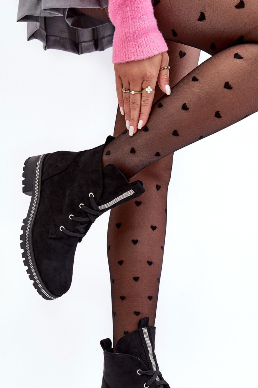 Moteriški zomšiniai užsegami batai su juodu...