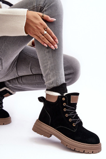 Moteriški dygsniuoti batai su kailiu pamušalu, juodi Fenan