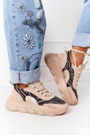Moteriški sportiniai bateliai ant Lu Boo platformos, smėlio spalvos