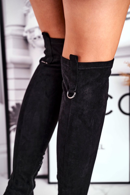 Moteriški batai iki kelių, ekologiški zomšiniai, juodi Can& 39 t Stop