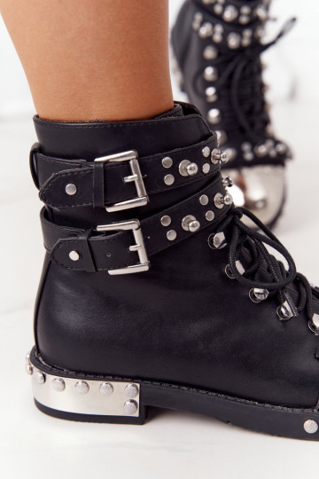 Moteriški izoliuoti darbiniai batai su cirkonio akmenimis, juodi Lu Boo 2