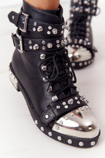 Moteriški izoliuoti darbiniai batai su cirkonio akmenimis, juodi Lu Boo