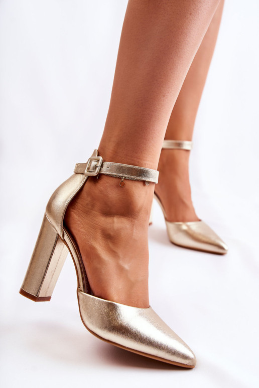 Odiniai aukštakulniai pompos, aukso spalvos Salira