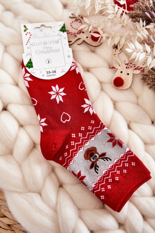 Moteriškos kalėdinės kojinės Blizgančios elnio raudonos ir pilkos spalvos