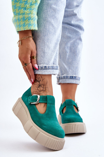 Zazoo 20102 Madingi zomšiniai batai ant masyvios platformos, žali