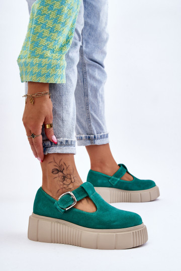 Zazoo 20102 Madingi zomšiniai batai ant masyvios platformos, žali