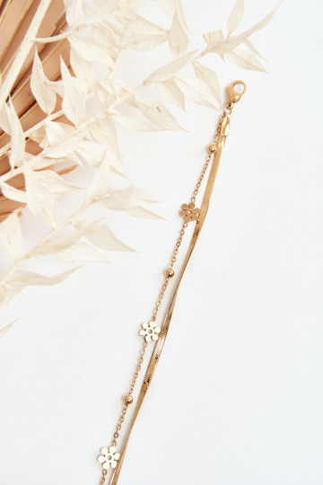 Moteriška gyvatės apyrankė su auksinėmis gėlėmis