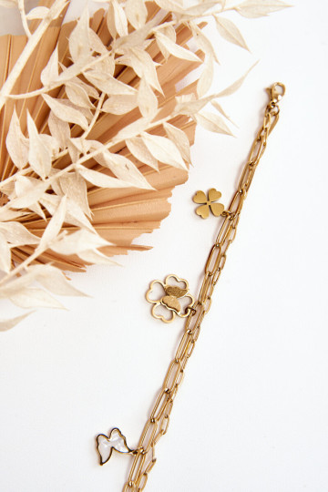 Dviguba auksinė apyrankė su dobilais ir drugeliais