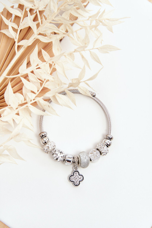 Plieninė apyrankė su sidabriniais pakabukais