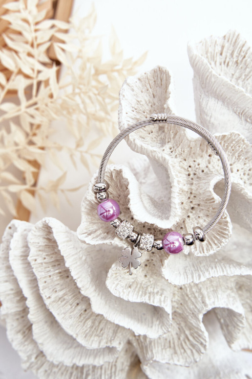 Plieninė apyrankė su sidabro-violetinės spalvos dobilais