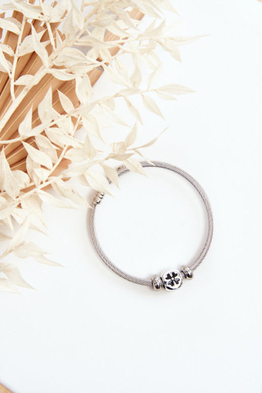 Moteriška plieno žavesio apyrankė su sidabriniais dobilais