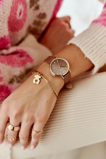 Moteriška prisegama plieninė meškiuko apyrankė, auksinė