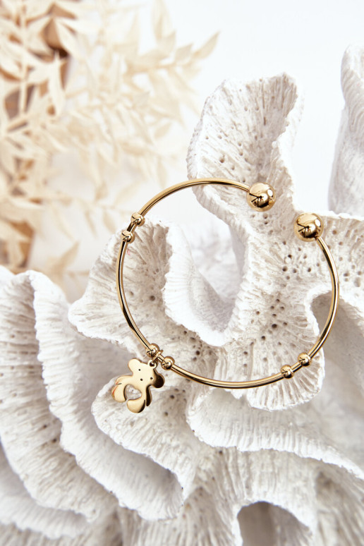 Moteriška prisegama plieninė meškiuko apyrankė, auksinė