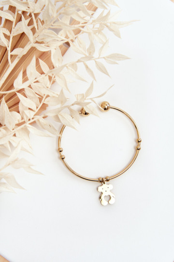 Moteriška prisegama plieninė meškiuko apyrankė, auksinė