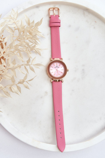 Klasikinis Giorgio&Dario moteriškas odinis laikrodis, rožinis