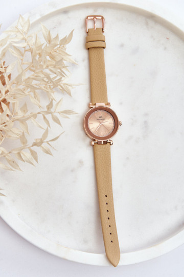 Klasikinis Giorgio&Dario smėlio spalvos moteriškas odinis laikrodis