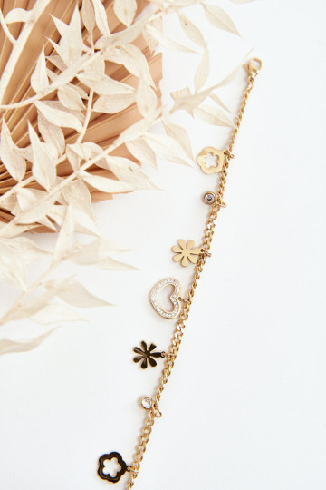 Madinga apyrankė su gėlėmis ir auksine širdele