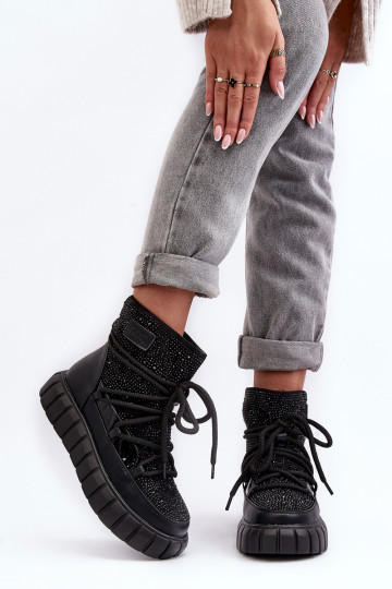 Izoliuoti sniego batai, dekoruoti kalnų krištolais GOE MM2N4080 juodi