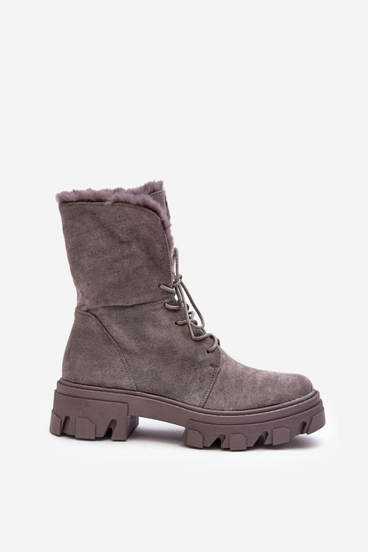 Zomšiniai suvarstomi kulkšnies batai su kailiu Pilka Frendo