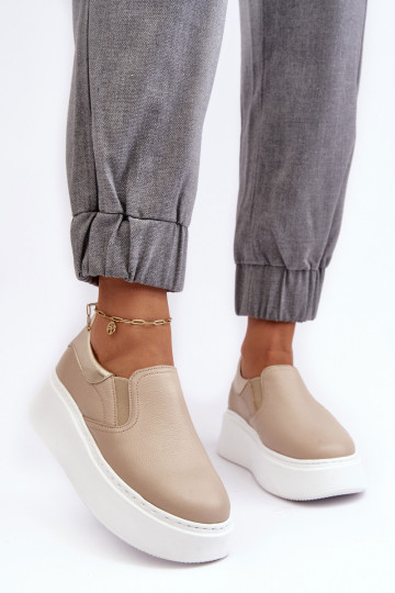 Smėlio spalvos Lemar Manish moteriški odiniai sportiniai batai ant platformos