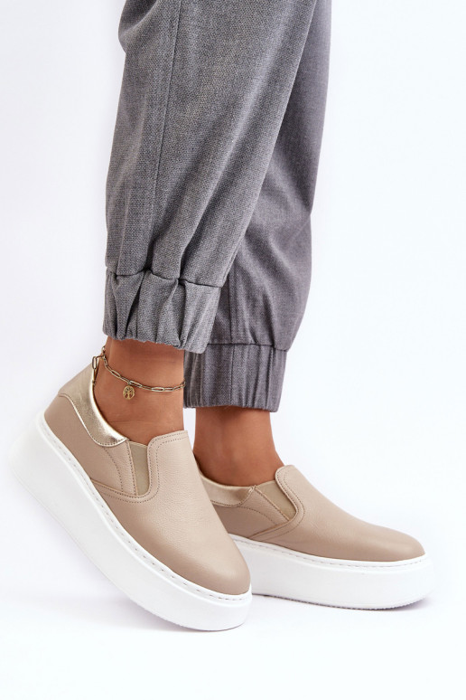 Smėlio spalvos Lemar Manish moteriški odiniai sportiniai batai ant platformos