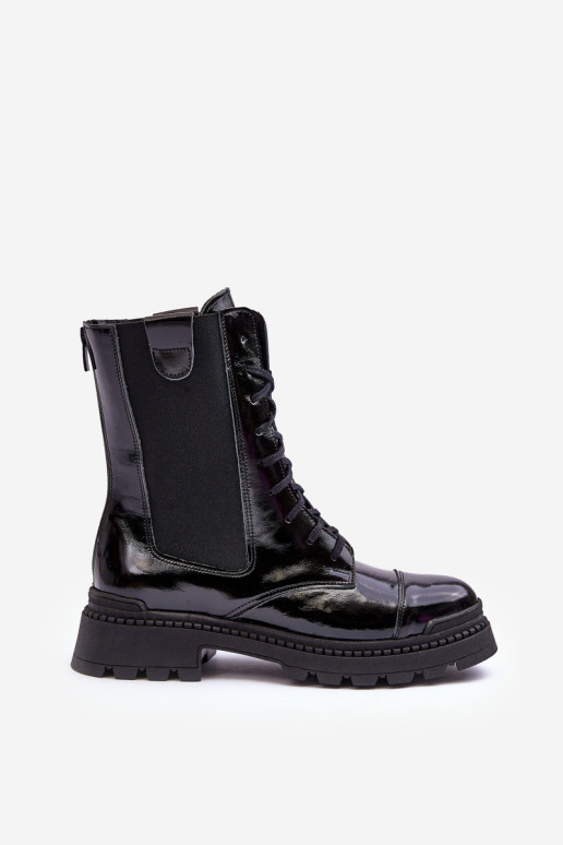 Odiniai moteriški suvarstomi darbiniai batai, juodi Nicole 2836