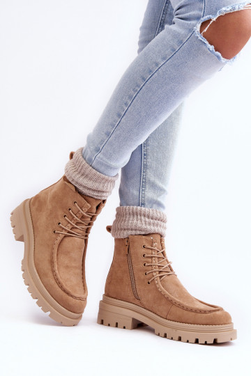 Moteriški kulkšnies batai su užtrauktuku, tamsiai smėlio spalvos Apolosi 2