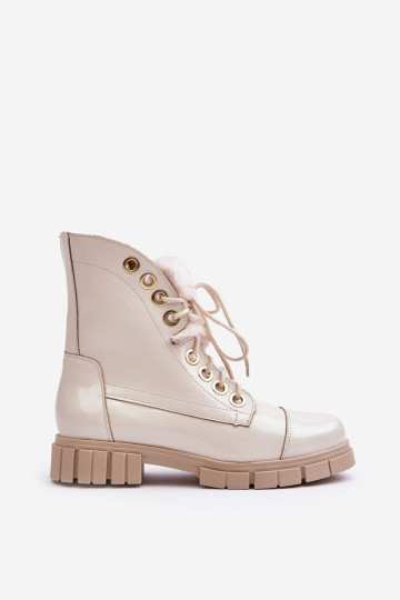 Moteriški odiniai batai su kailiu, šviesiai smėlio spalvos Lewski 3296