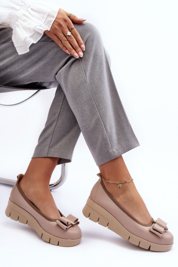 Odinės balerinos ant platformos su dekoracija, Beige Lewski 3384 2