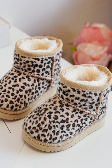 Vaikiški izoliuoti sniego batai Beige Gooby - Leopardo raštas