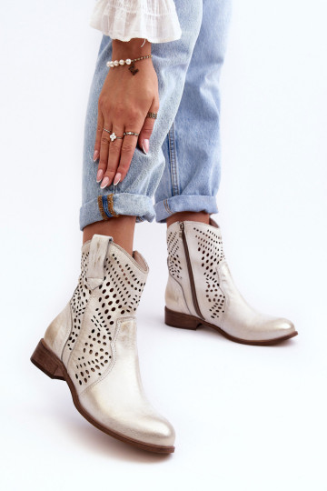 Zazoo 3305/ 2 moteriški odiniai ažūriniai kaubojiški batai, auksiniai 2