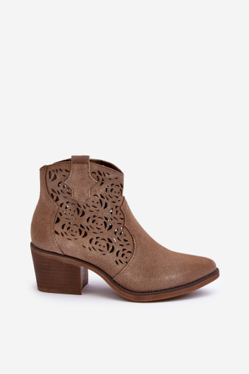 Zomšiniai ažūriniai kaubojiški batai D&A SN622-21 Tamsiai smėlio spalvos