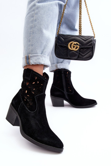 Zomšiniai ažūriniai kaubojiški batai D&A SN622-20 juodi