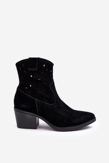 Zomšiniai ažūriniai kaubojiški batai D&A SN622-20 juodi