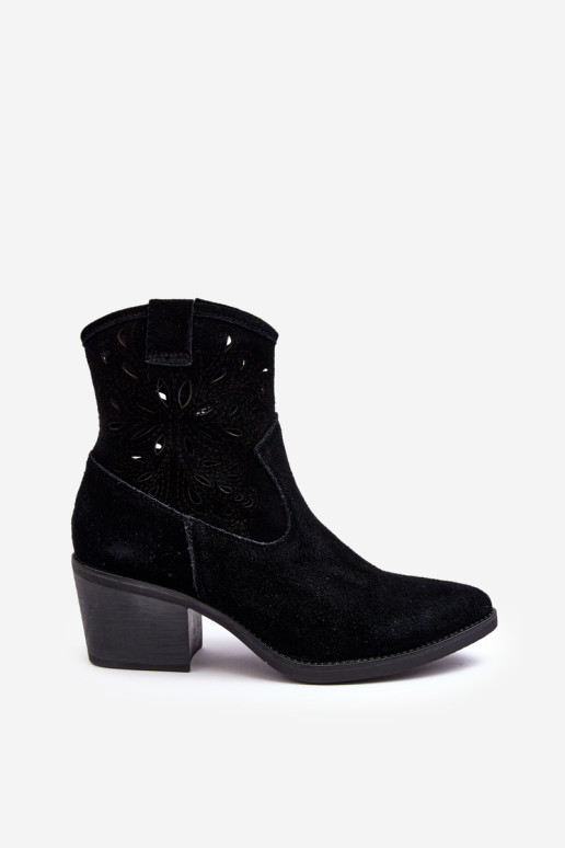 Zomšiniai ažūriniai kaubojiški batai D&A SN622-20 juodi