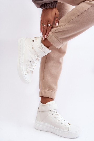 Moteriški izoliuoti sportbačiai ant Big Star platformos, balti MM274006